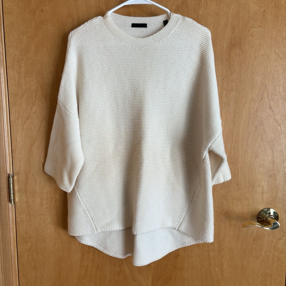 ATM Anthony Thomas Melillo Beige knitted 3/4 sleeve boat‎ neck sweater shirt XS